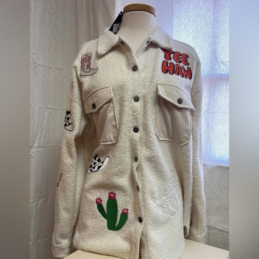 Women's Cream Embroidered Teddy Jacket